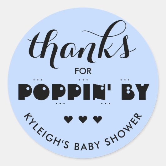 Danke für Poppin' By Baby Shower Popcorn Blue Runder Aufkleber (Vorderseite)