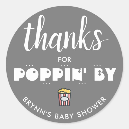 Danke für Poppin' By Baby Shower Popcorn Classic Runder Aufkleber (Vorderseite)