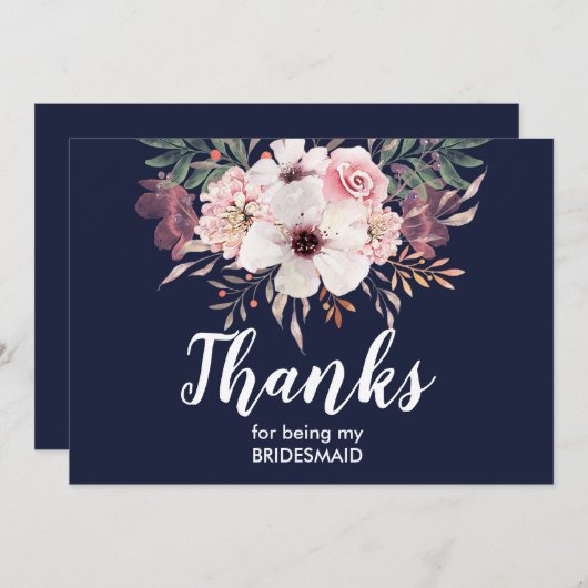 Danke für Sein meine Brautjungfern-Karte Blumen | (Vorne/Hinten)