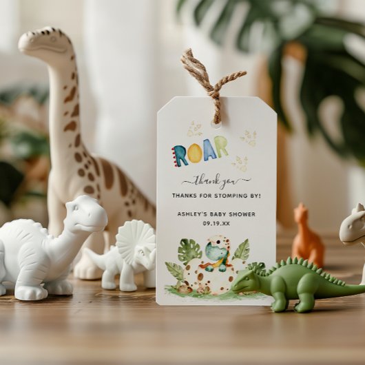 Danke für Stomping By Dinosaur Baby Shower Geschenkanhänger