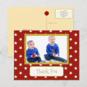 Danke für Weihnachtsgeschenke rot mit Sternen Foto Postkarte (Vorne/Hinten)