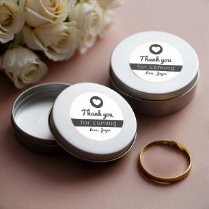 Danke fürs Kommen Herz Modern Schwarz Weiß Runder Aufkleber