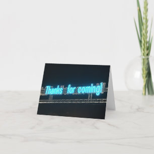 "Danke fürs Kommen!" Leuchtendes blaues Neon-Karus Dankeskarte