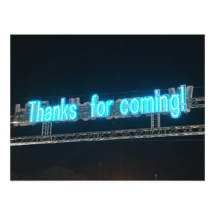 "Danke fürs Kommen!" Leuchtendes blaues Neon-Kirme Fotodruck
