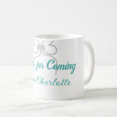Danke fürs Kommen Name des Textes graue Schleife Kaffeetasse (VorderseiteRechts)