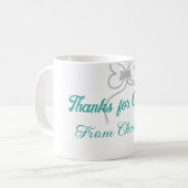 Danke fürs Kommen Name des Textes graue Schleife Kaffeetasse (Vorderseite Links)