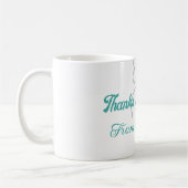 Danke fürs Kommen Name des Textes graue Schleife Kaffeetasse (Links)