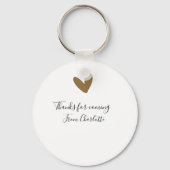 Danke fürs Kommen Name Nachricht goldenes Herz Schlüsselanhänger (Rückseite)