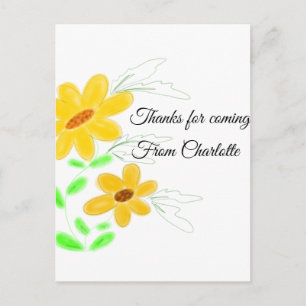 Danke fürs Kommen Name Text gelbe Sonnenblume b Postkarte