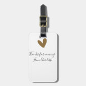 Danke fürs Kommen Name Text Nachricht goldenes Her Gepäckanhänger (Vorderseite vertikal)