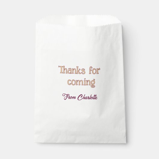 Danke fürs Kommen Name Text Nachricht Orange Geschenktütchen (Vorderseite)