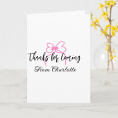 Danke fürs Kommen Name Text Nachricht rosa Schleif Karte (Gelbe Blume)