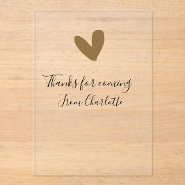 Danke fürs Kommen Name Textnachricht goldenes Herz Acryleinladungen