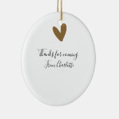 Danke fürs Kommen Name Textnachricht goldenes Herz Keramik Ornament (Rechts)