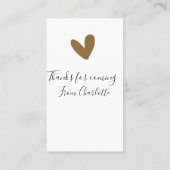 Danke fürs Kommen Name Textnachricht goldenes Herz Visitenkarte (Rückseite)