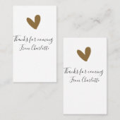 Danke fürs Kommen Name Textnachricht goldenes Herz Visitenkarte (Vorne/Hinten)