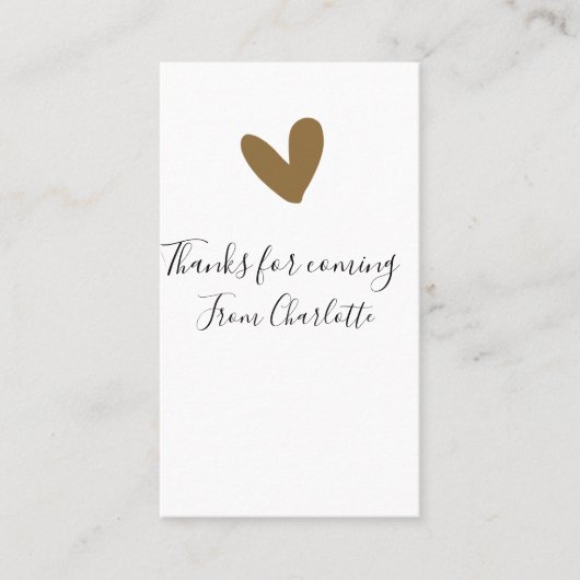 Danke fürs Kommen Name Textnachricht goldenes Herz Visitenkarte (Vorderseite)