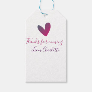Danke fürs Kommen Name Textnachricht rosa Herz Geschenkanhänger