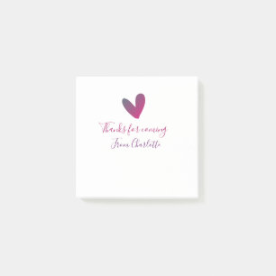 Danke fürs Kommen Name Textnachricht rosa Herz Post-it Klebezettel