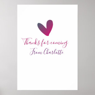 Danke fürs Kommen Name Textnachricht rosa Herz Poster