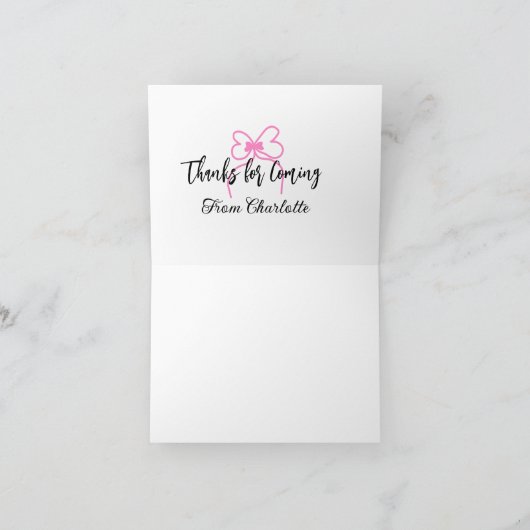 Danke fürs Kommen Name Textnachricht rosa Schleife (Innenseite)