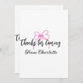 Danke fürs Kommen Name Textnachricht rosa Schleife (Vorne/Hinten)