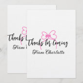 Danke fürs Kommen Name Textnachricht rosa Schleife Einladung (Vorne/Hinten)