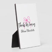 Danke fürs Kommen Name Textnachricht rosa Schleife Fotoplatte (Seite)