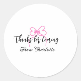 Danke fürs Kommen Name Textnachricht rosa Schleife Runder Aufkleber