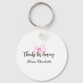 Danke fürs Kommen Name Textnachricht rosa Schleife Schlüsselanhänger (Rückseite)