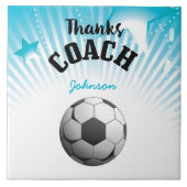 Danke Fußball Coach Aqua Blue Stars Ball Fliese (Vorderseite)