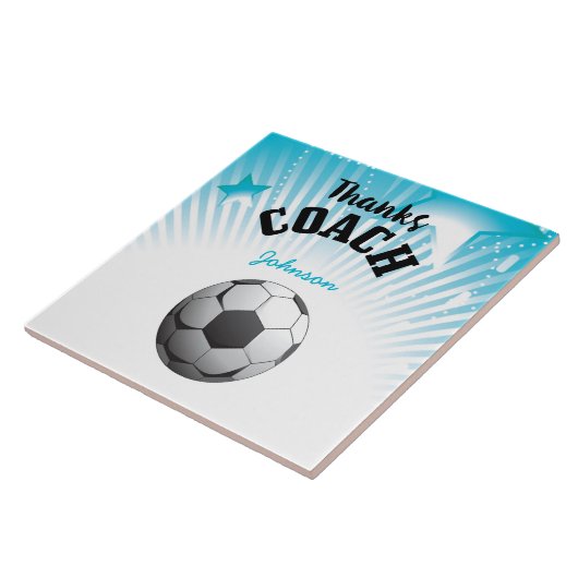Danke Fußball Coach Aqua Blue Stars Ball Fliese (Seite)
