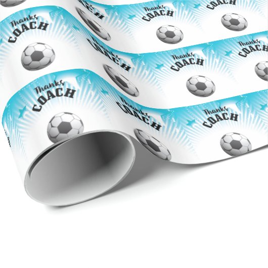 Danke Fußball Coach Aqua Blue Stars Ball Geschenkpapier (Rolleneckpunkt)