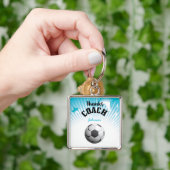 Danke Fußball Coach Aqua Blue Stars Ball Schlüsselanhänger (Hand)