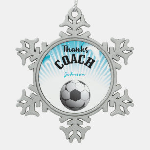 Danke Fußball Coach Aqua Blue Stars Ball Schneeflocken Zinn-Ornament