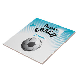 Danke Fußballtrainer Aqua Blau Sterne Ball Fliese