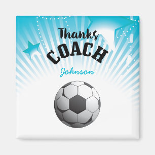 Danke Fußballtrainer Aqua Blau Sterne Ball Magnet