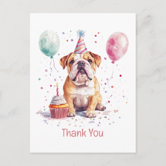 Danke Geburtstag English Bulldogge Postkarte (Vorderseite)