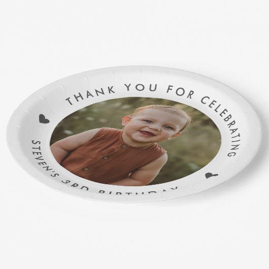 Danke, Geburtstag Foto Pappteller (Schrägansicht)