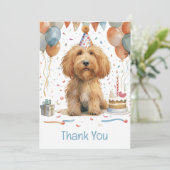 Danke, Geburtstag Goldendoodle Dog Dankeskarte (Stehend Vorderseite)