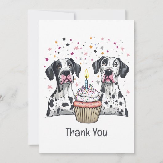 Danke, Geburtstag Great Dane Hunde Cupcake Dankeskarte (Vorderseite)