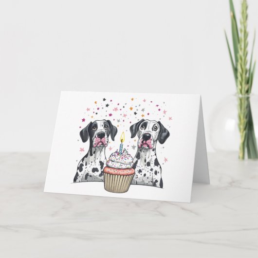 Danke, Geburtstag Great Dane Hunde Cupcake Dankeskarte (Vorderseite)