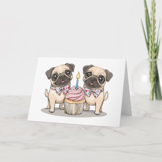 Danke, Geburtstag Mops Hunde Cupcake Dankeskarte (Vorderseite)
