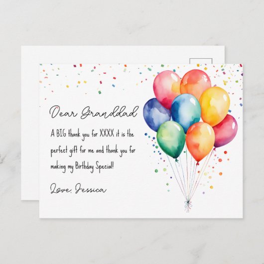 Danke, Geburtstag Postkarte (Vorne/Hinten)