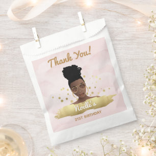 Danke! Geburtstagsschwarze Frau, Gold Akzente Rosa Geschenktütchen