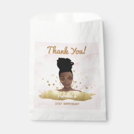 Danke! Geburtstagsschwarze Frau, Gold Akzente Rosa Geschenktütchen