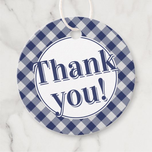 Danke: Gingham Karos Pattern Navy Blue/White Geschenkanhänger (Vorderseite)