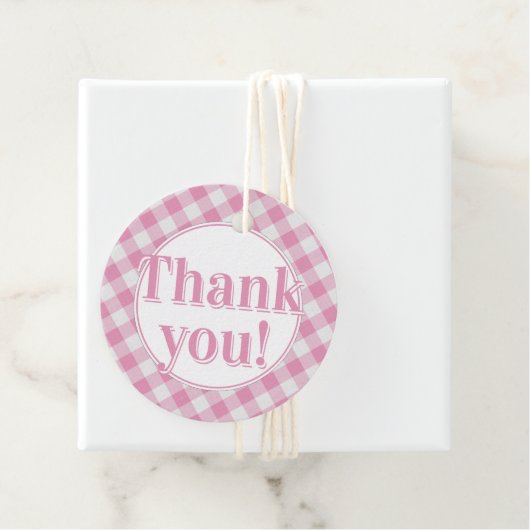 Danke: Gingham Karos Pattern - Rosa/Weiß Geschenkanhänger (Beispiel)