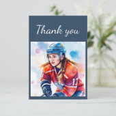 Danke, Girls Hockey Player Coach, Game Sport Dankeskarte (Stehend Vorderseite)