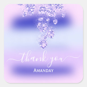 Danke Glitter Braut Sechzehnte Rosa Königlich Blau Quadratischer Aufkleber